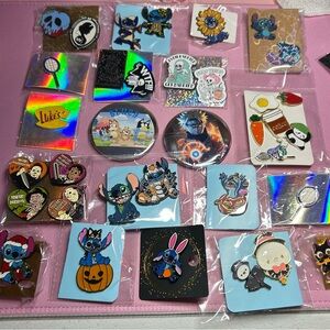 Bundle of 30 Colorful Enamel Pins Collection - mostly stitch